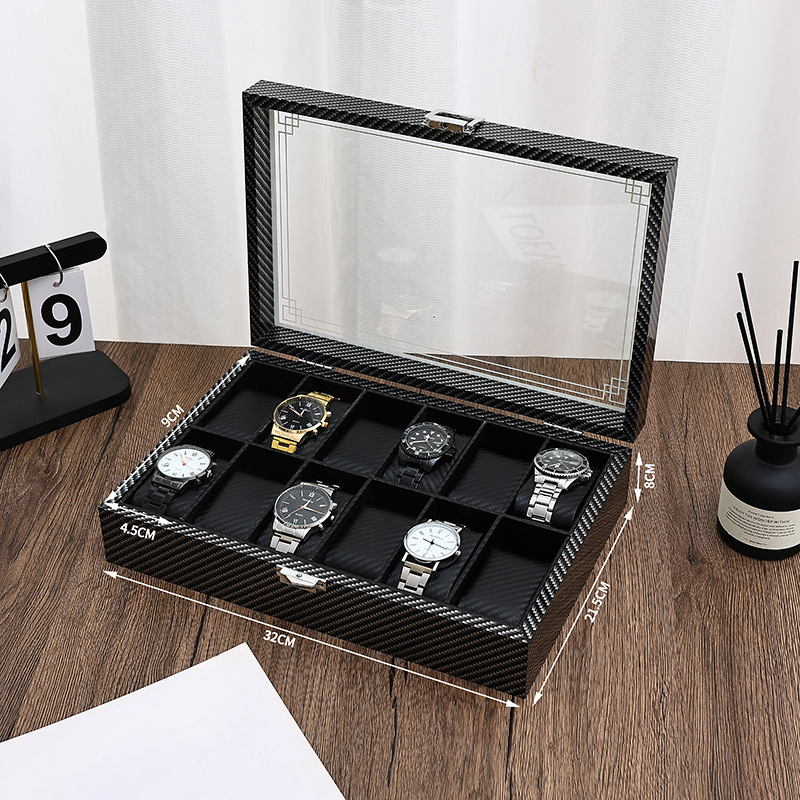 High-end luxury 3/6/10/12 Slot - Watch Display Storage Box Carbon Fiber 评论和价格