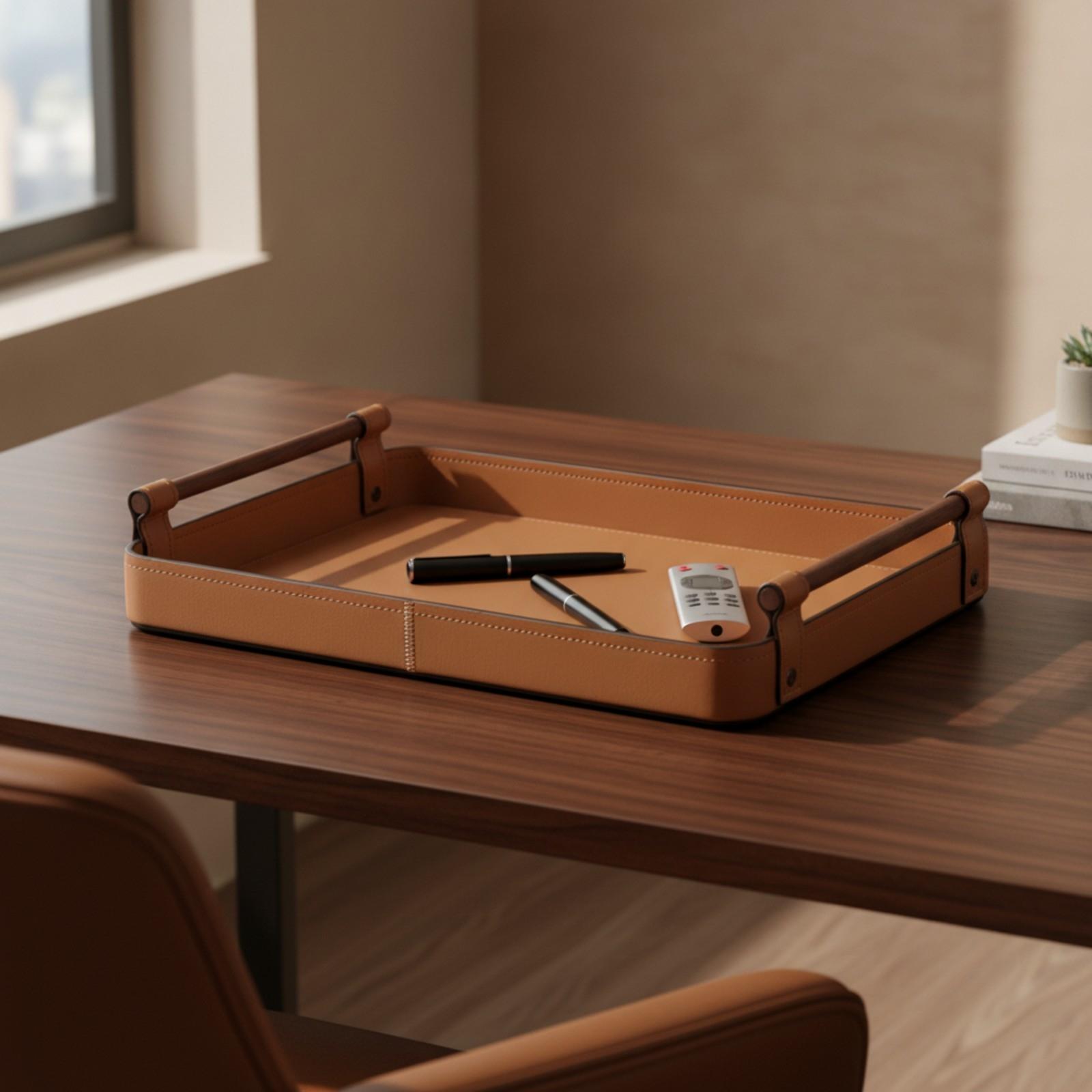 Storage Tray with Handles Leat - Valet Tray Nightstand Organizer Leather 评论和价格