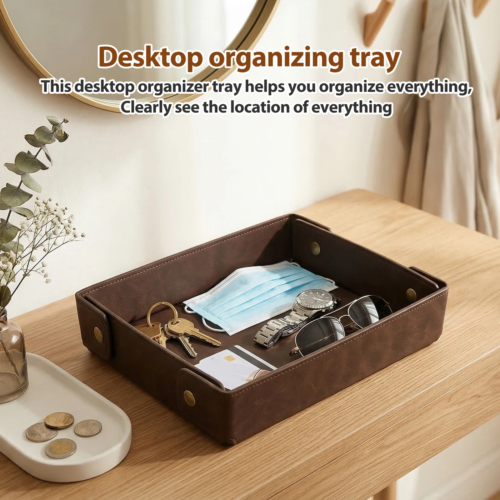 PU Leather Valet Tray Portable - Valet Tray Nightstand Organizer Leather 评论和价格