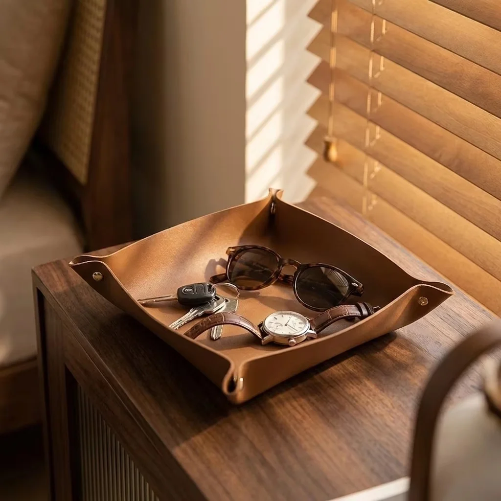 1PC 20x20CM Valet Tray Foldabl - Valet Tray Nightstand Organizer Leather 评论和价格