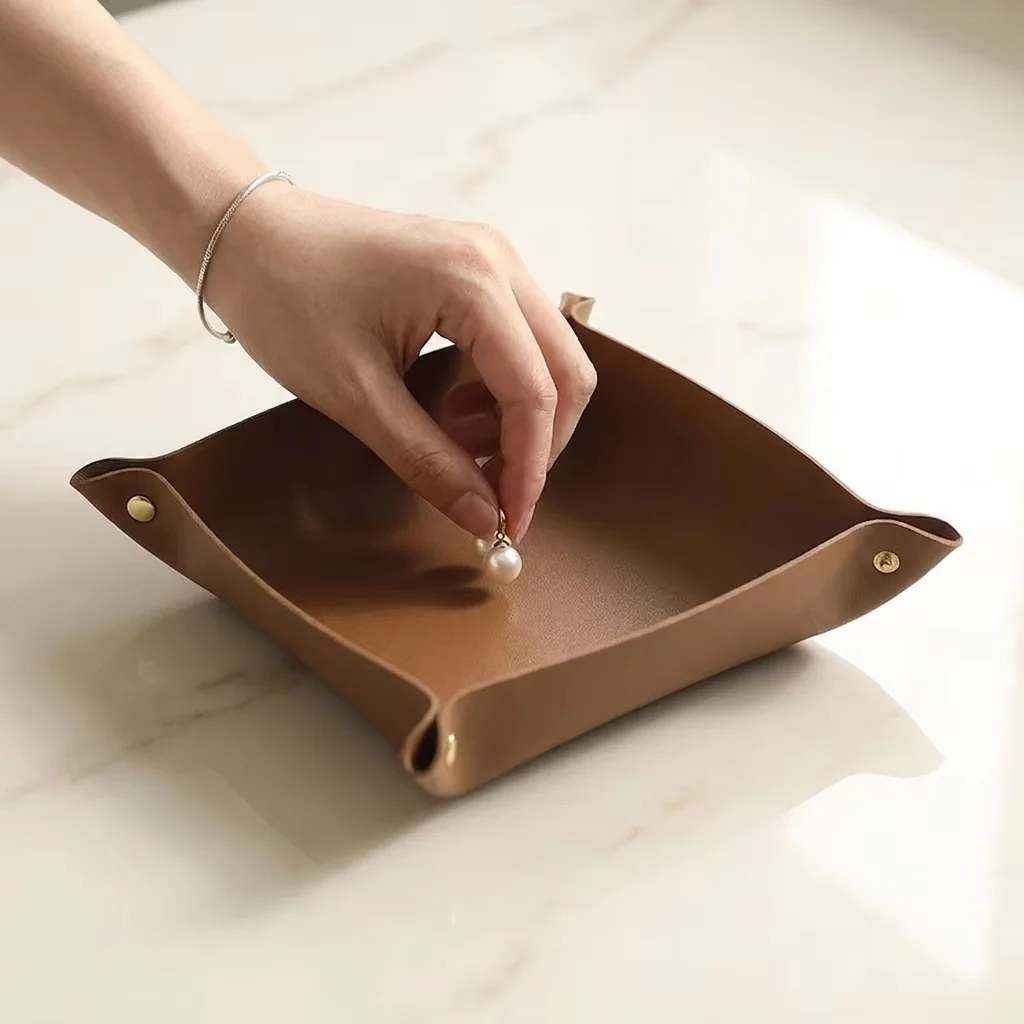 1PC 20x20CM Valet Tray Foldabl - Valet Tray Nightstand Organizer Leather 评论和价格