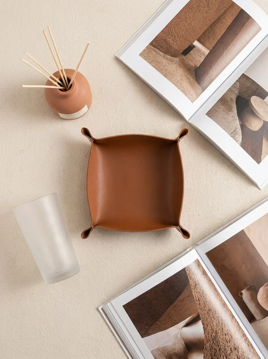 1PC 20x20CM Valet Tray Foldabl - Valet Tray Nightstand Organizer Leather 评论和价格