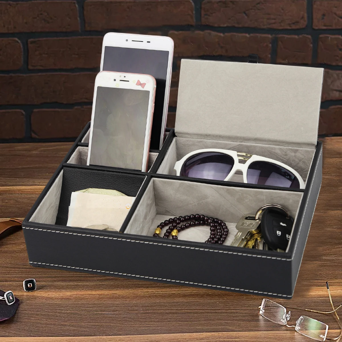 Faux Leather Men's Valet Tray  - Valet Tray Nightstand Organizer Leather 评论和价格