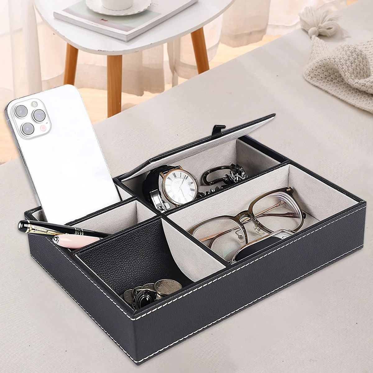 Faux Leather Men's Valet Tray  - Valet Tray Nightstand Organizer Leather 评论和价格