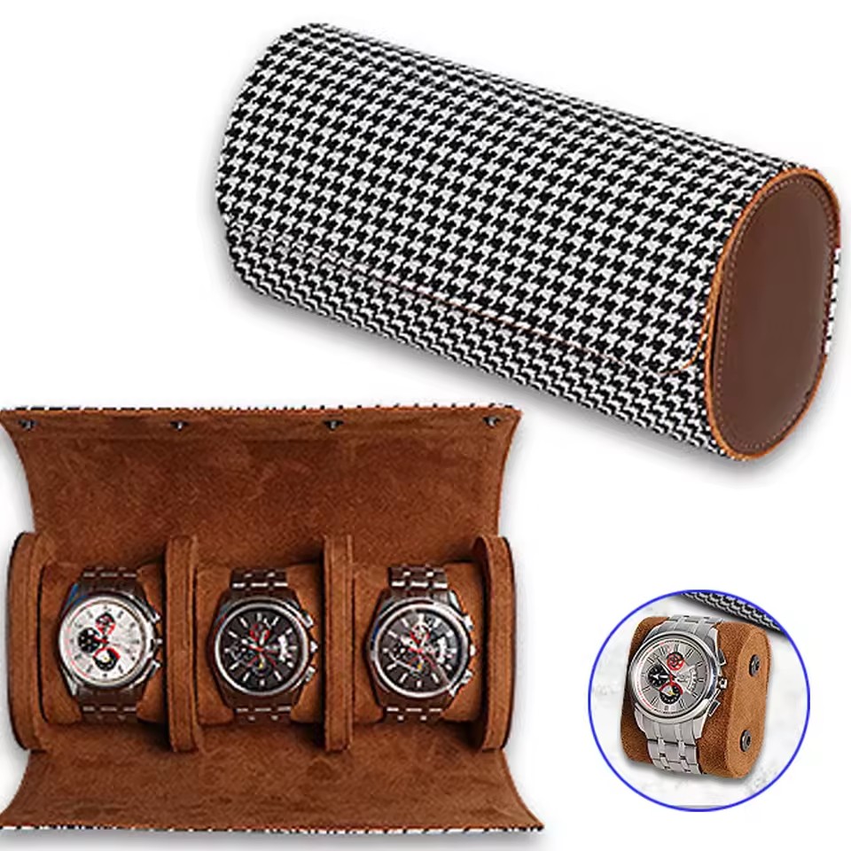 Watch Roll Travel Case-1/2/3 S - Watch Travel Roll Case 3 Slots Leather 评论和价格